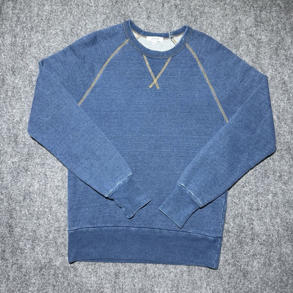 Gustin Blue w/ Yellow Stitch Sweatshirt Long Sleeve Men XS Pullover Minimalist